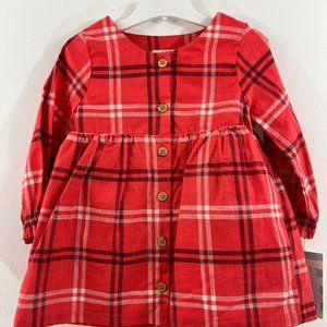 NWT Girls Baby 12 Month Cat & Jack Long Sleeve Christmas Plaid Dress Holiday